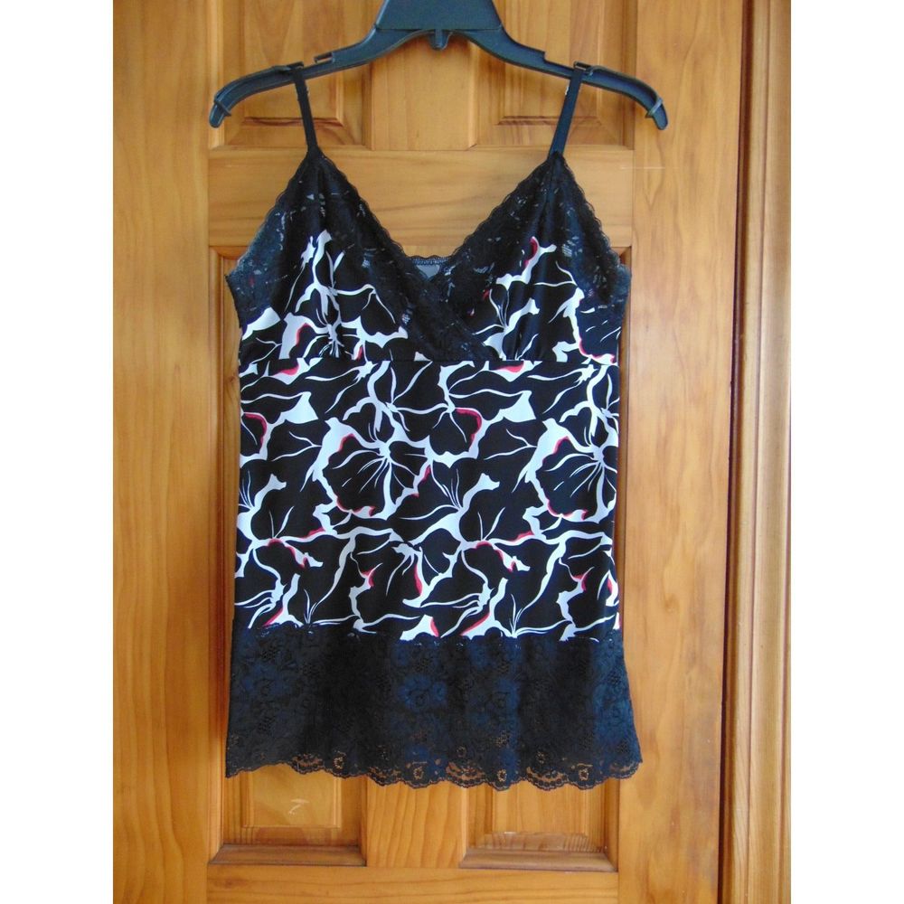Women's Lace Trimmed Camisole Top, No Brand, Sm/Med, Black and floral, Knit